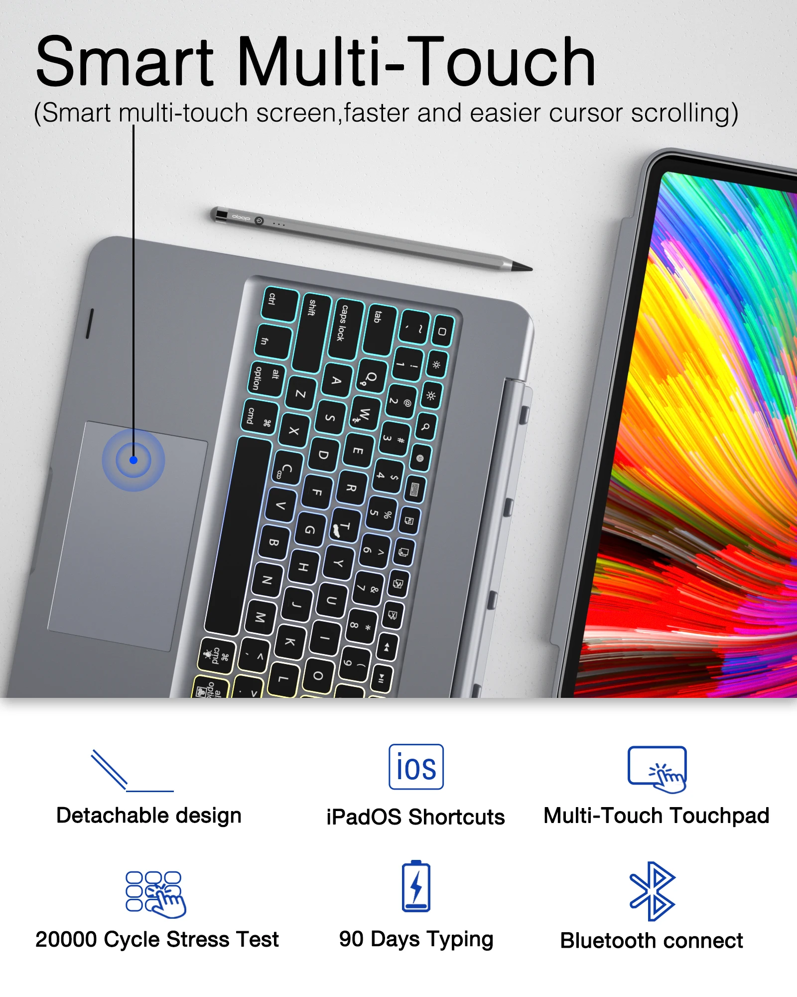 Imagem -04 - Capa de Teclado Destacável Doqo com Trackpad Ipad Pro 11 12.9 Ipad Air 10.9 Retroiluminação