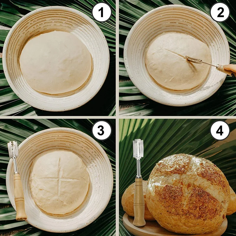 Round Natural Rattan Fermentation Basket Bread Banneton Dough Wicker Rattan Mass Proofing Proving Baskets DIY Tool Set