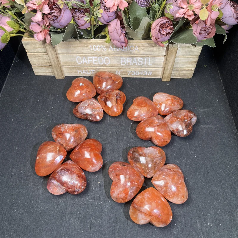 Wholesale High Quality Red Fire Quartz Heart Red Hematoid Heart Shape Crystal Gemstone For Healing