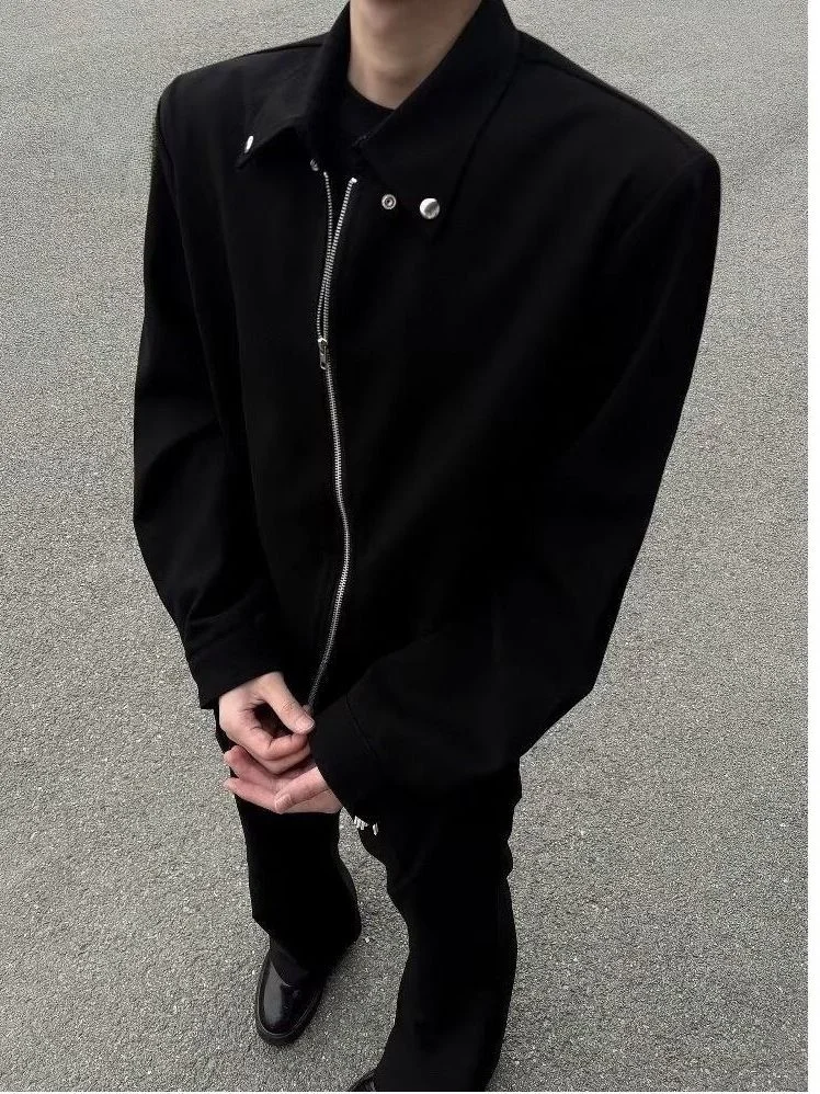 

American High Street ort Bla Zipper Men's Jaet Autumn Winter Sli Adstrative Fit Youthful Warmth Casual Wear