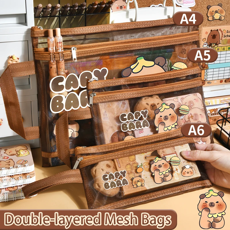 

A4/A5/A6 Large Capacity Organizer Folder Documents Kawaii Capybara For Kids Stationery School Student Supplies For Back To Schoo