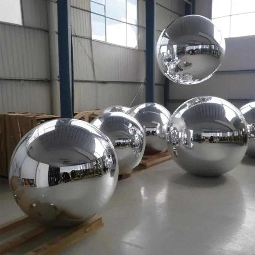 1Pack Deluxe Silvery Inflatable Mirror Ball Iridescent Metallic Sphere Giant Christmas Ornament For Party Wedding Decoration