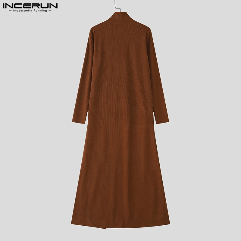 INCERUN الرجال نمط طويل تي شيرت بلون الياقة المدورة طويلة الأكمام غير النظامية المحملة القمم الرجال الشارع الشهير موضة ملابس الرجال غير رسمية