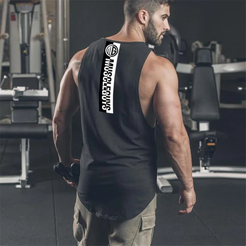 Summer Cotton Jogging Vests Mens Fitness Muscle Sleeveless Sport Gym Bodybuilding Tank Tops Training Sports Base Layer T-shirts
