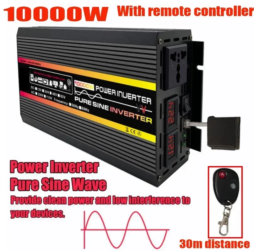 10000W/8000W Power Inverter Solar System Pure Sine Wave AC 12V 24V To DC 220V Converter Outdoor RV Car Camping Power Inverter