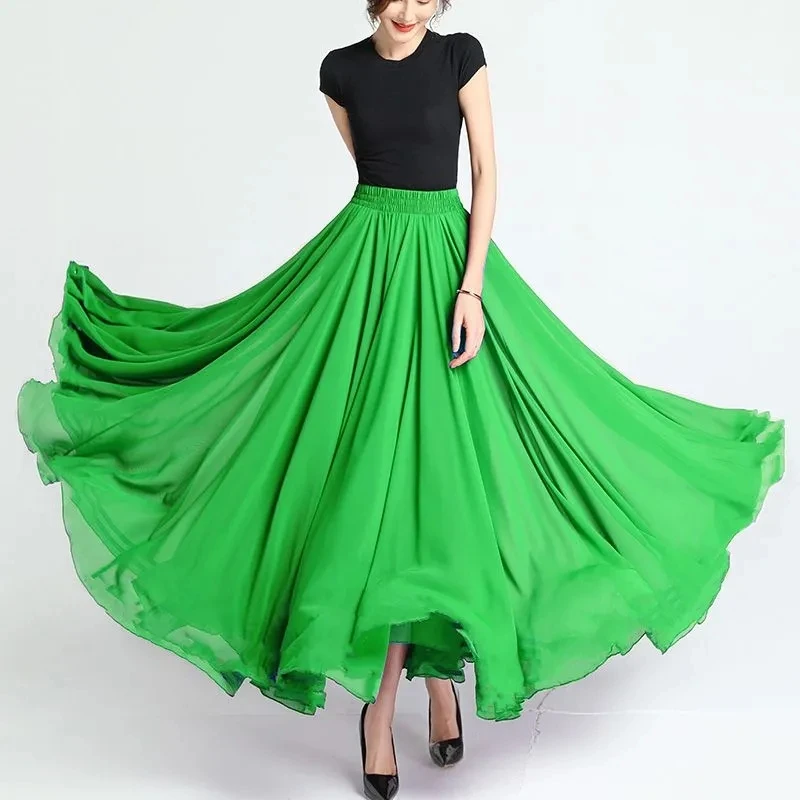 

Summer Chiffon Tulle Skirt Women Streetwear Elastic High Waist Mesh Pleated Skirts Elegant Korean A Line Office Ladies Skirt New