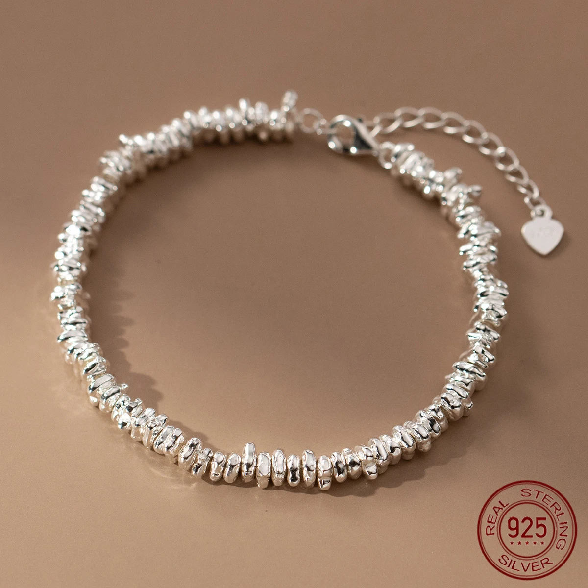 La Monada 15.5+4.5cm Handcrafted 925 Sterling Silver Bracelet With Silver Nuggets Rope Hypoallergenic Women's Jewelry Adjustable