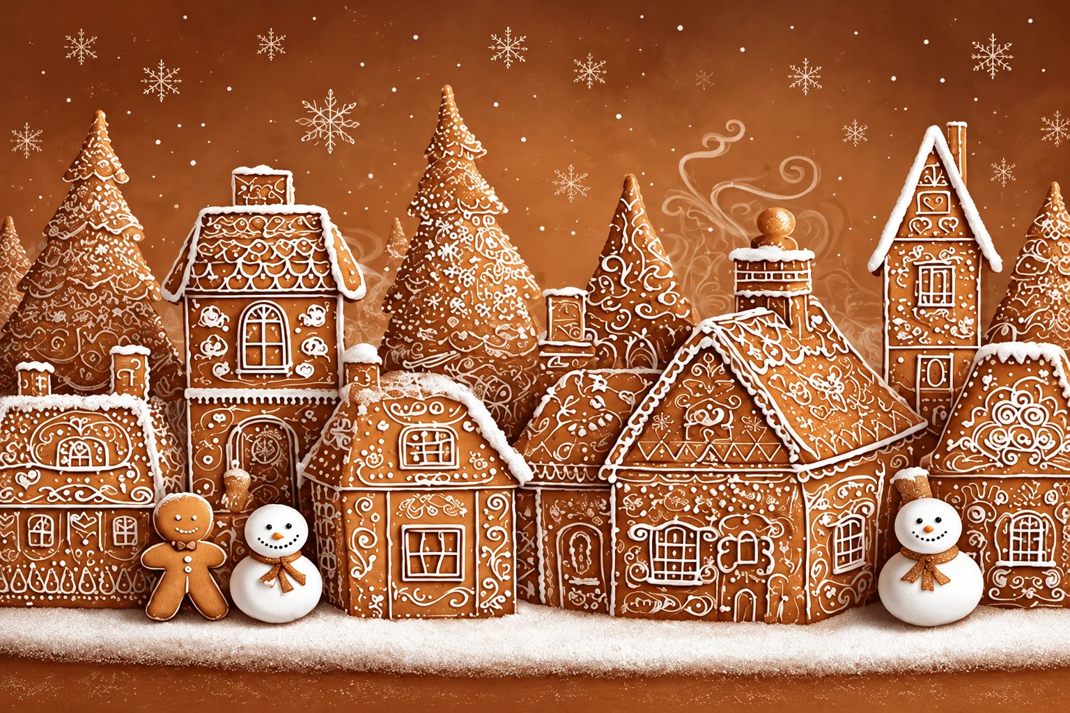 Gingerbread Christmas Backdrop Cookie Houses Icing Snowflakes Gingerbread Man Snowmen Winter Holiday Photo Background Decor