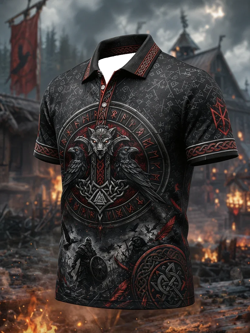 2027 Summer New Style Men's Retro Danish Viking Style 3D Printed Sports Breathable Quick-Drying Polo Shirt Couple's Version