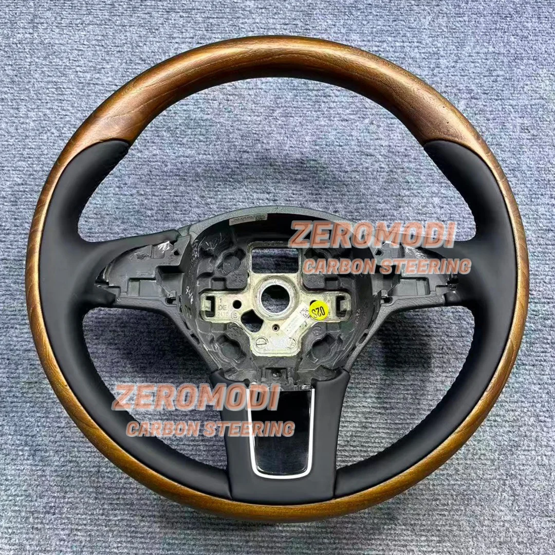 Multi Function Steering Wheel Leather Wood For VW Touareg 7P 7P5 10-14 Braun Walnut NO PADDLE