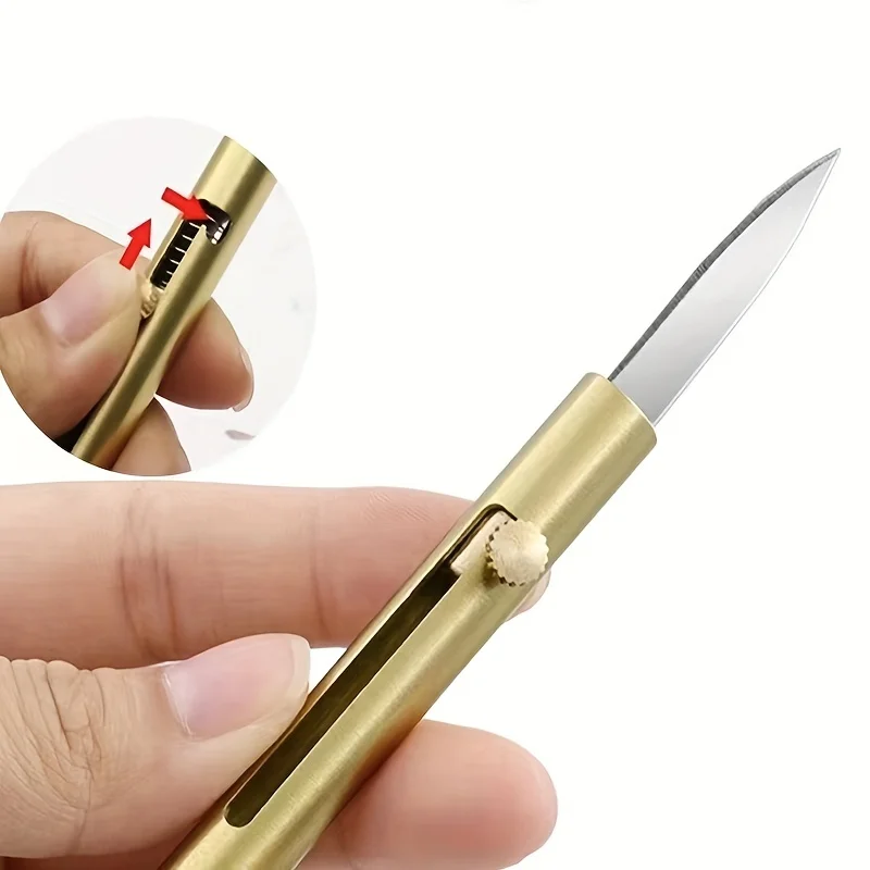 Multifunctional Brass Bottle Opener Knife Portable Retractable Knife Outdoor Self-defense Disassembly Express Tool Key Pendant