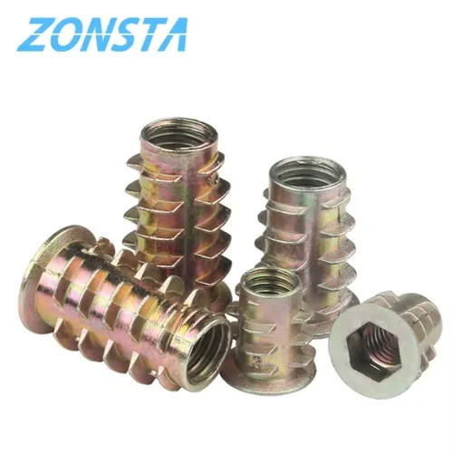 Imagen 2 del producto 10 unids/lote rosca de aleación de Zinc para tuerca de inserción de madera cabeza de accionamiento hexagonal con bridas tuercas para muebles M4 M5 M6 M8 M10