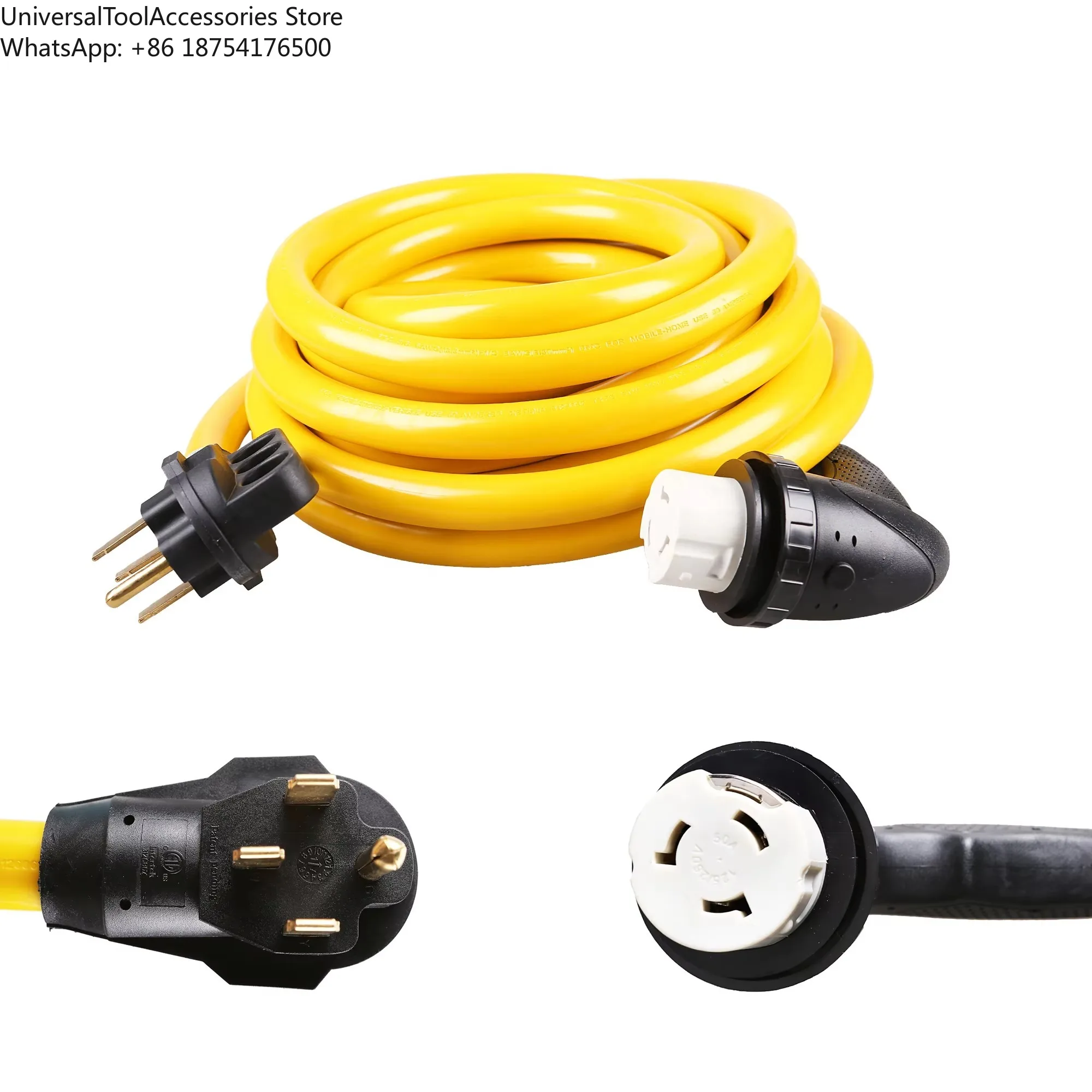 Detachable 50FT STW 6AWG/3C+8AWG/1C NEMA 14-50P SS2-50R RV Extension Cord 50Amps 90 Degree Twist Lock ETL Certified 125V/250V