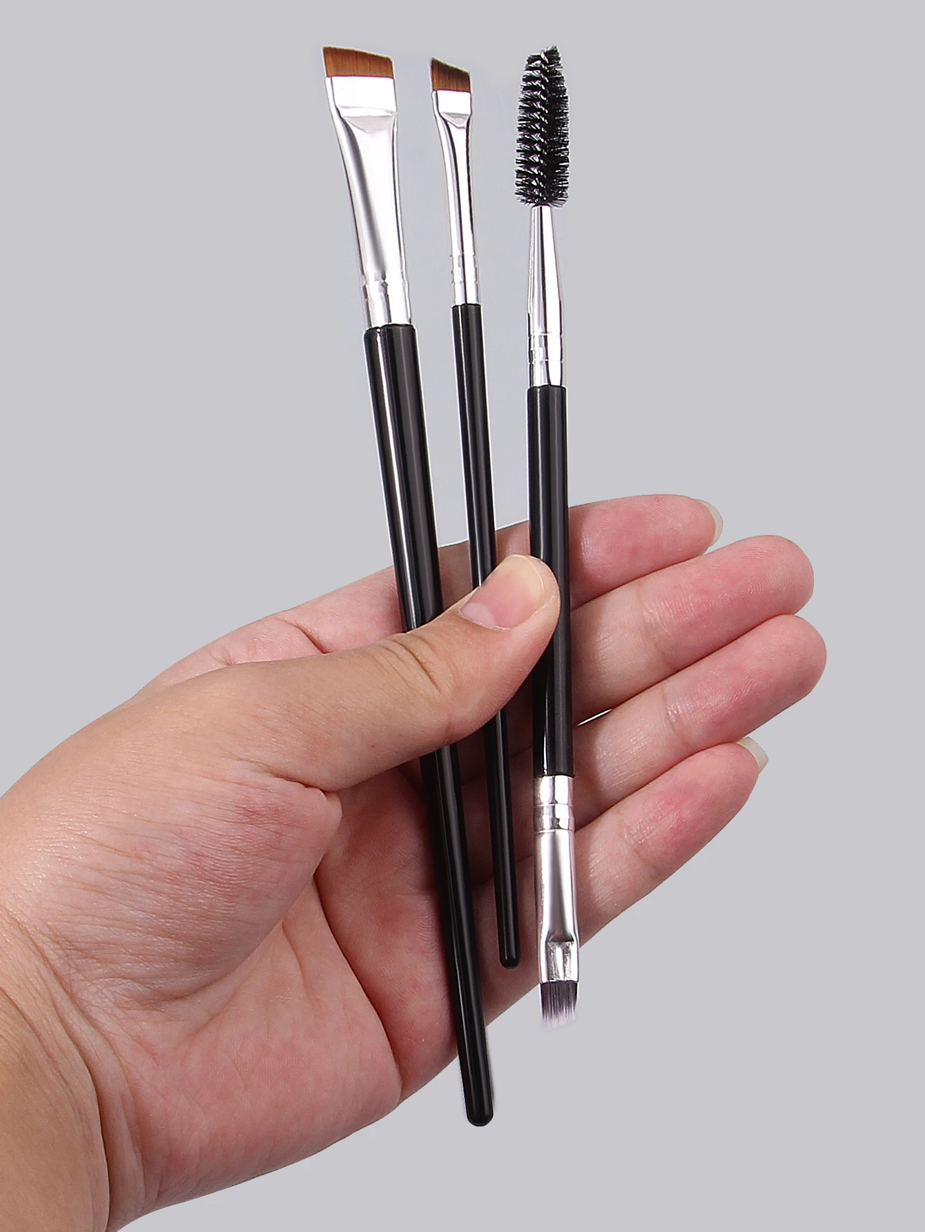 3本のアイメイクブラシセット、両頭まつげブラシ、眉毛ブラシ、極細アイライナーブラシ、まぶたブラシ、ポータブルメイクツール
