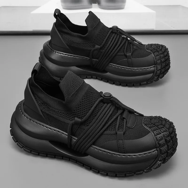 

Men's Shoes New Spring Breathable Mesh Fly Weave Thick Sole Height Increasing Fashion Non slip Casual Sport Chunky sneakers