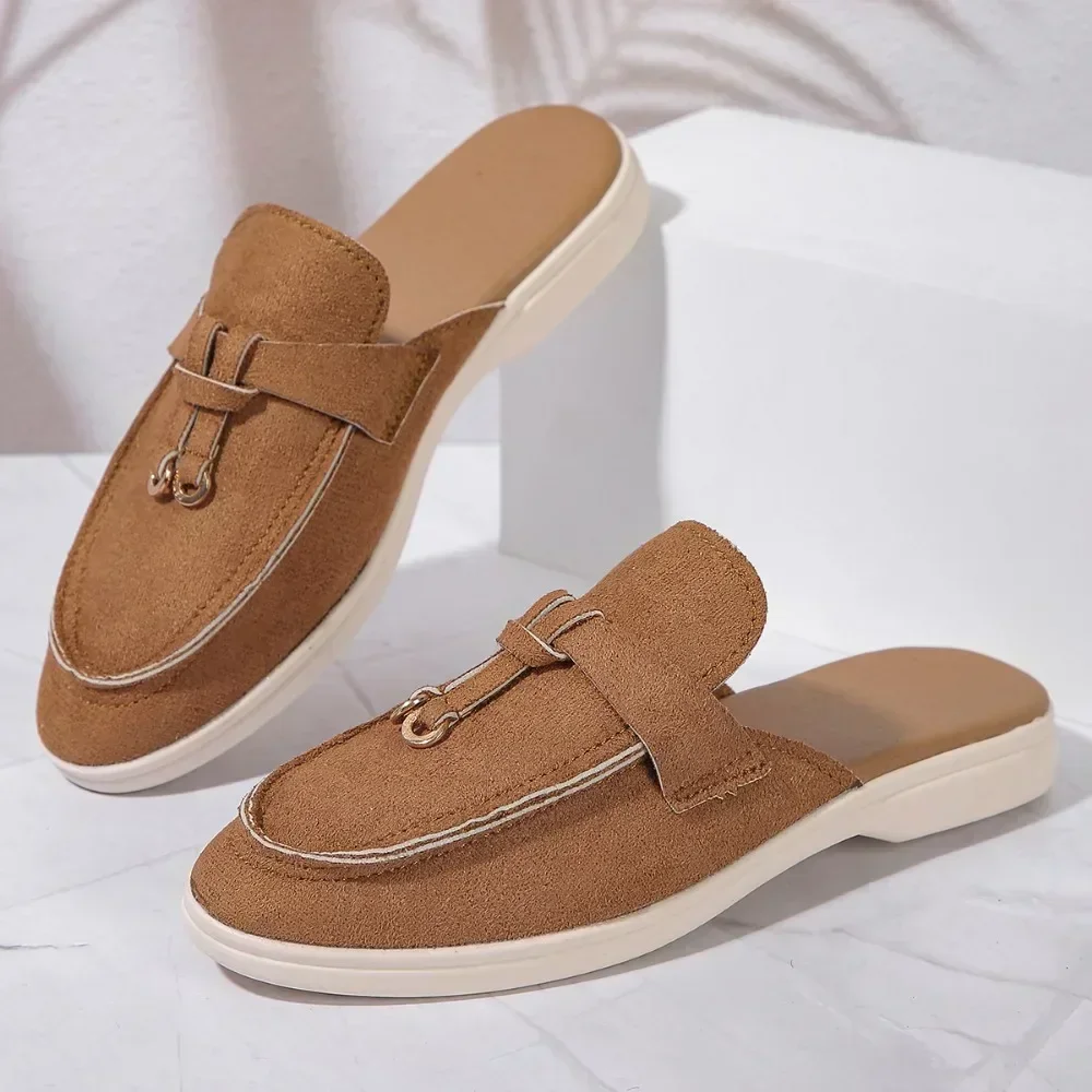 Neue lässige Mules mit flachem Boden, Loafer mit Quasten und Schnallenverschluss, modische Damenschuhe, Markenschuhe mit Metallschnalle, bequeme Slip-on-Schuhe – Detail 10