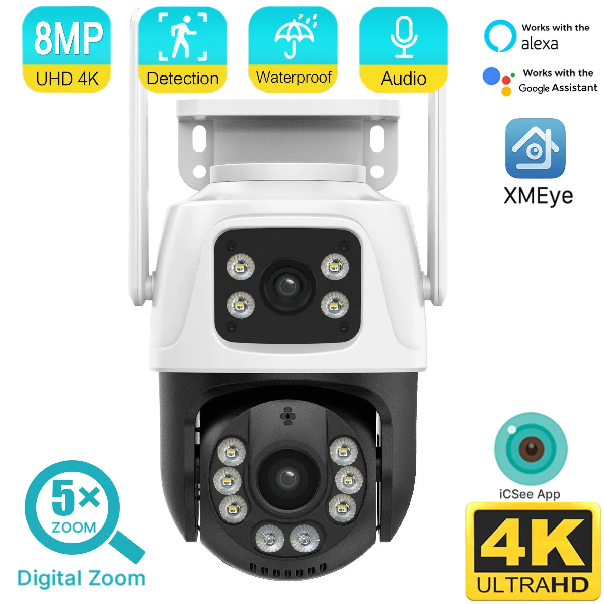 

8MP 4K Dual Lens WiF Smart IP Camera Outdoor Color Night Vision AI Human Detection Surveillance Wireless CCTV Video PTZ Camera