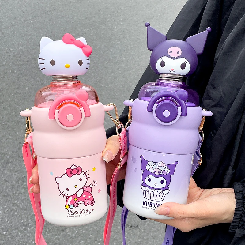 

1pc Hellokitty Shaking Doll Stainless Steel Straw Cup - 550ML - Outdoor Portable High-Quality Cold Water Bottle
