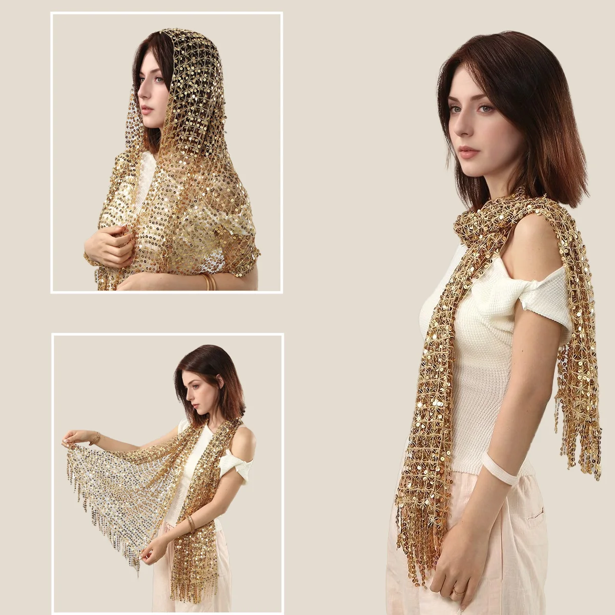 

Винтажный золотой блестящий шарф с бахромой, вечерние шаль, женский роскошный платок с блестками, деко, накидки с бахромой, свадебная накидка для подружки невесты