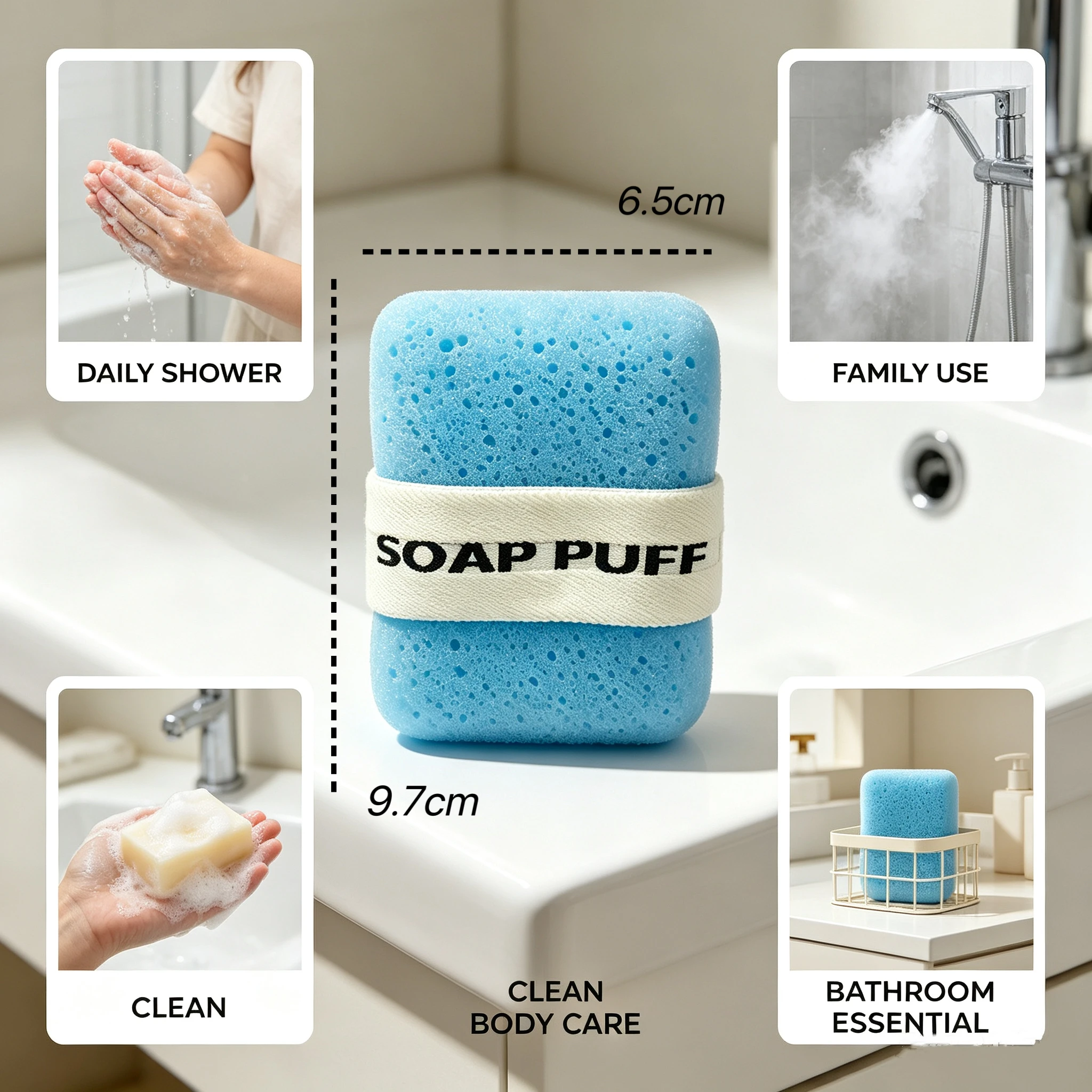 Foam sponge: soft, skin-friendly, and easy to rinse; suitable for both bathing and facial cleansing; compact and convenient for