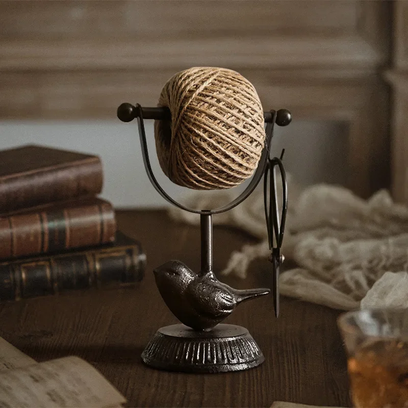 Retro Cast Iron Craftsmanship Small Bird Hemp Rope Display  DIY Handmade Props Cafe Garden Balcony Home Decor Ornaments