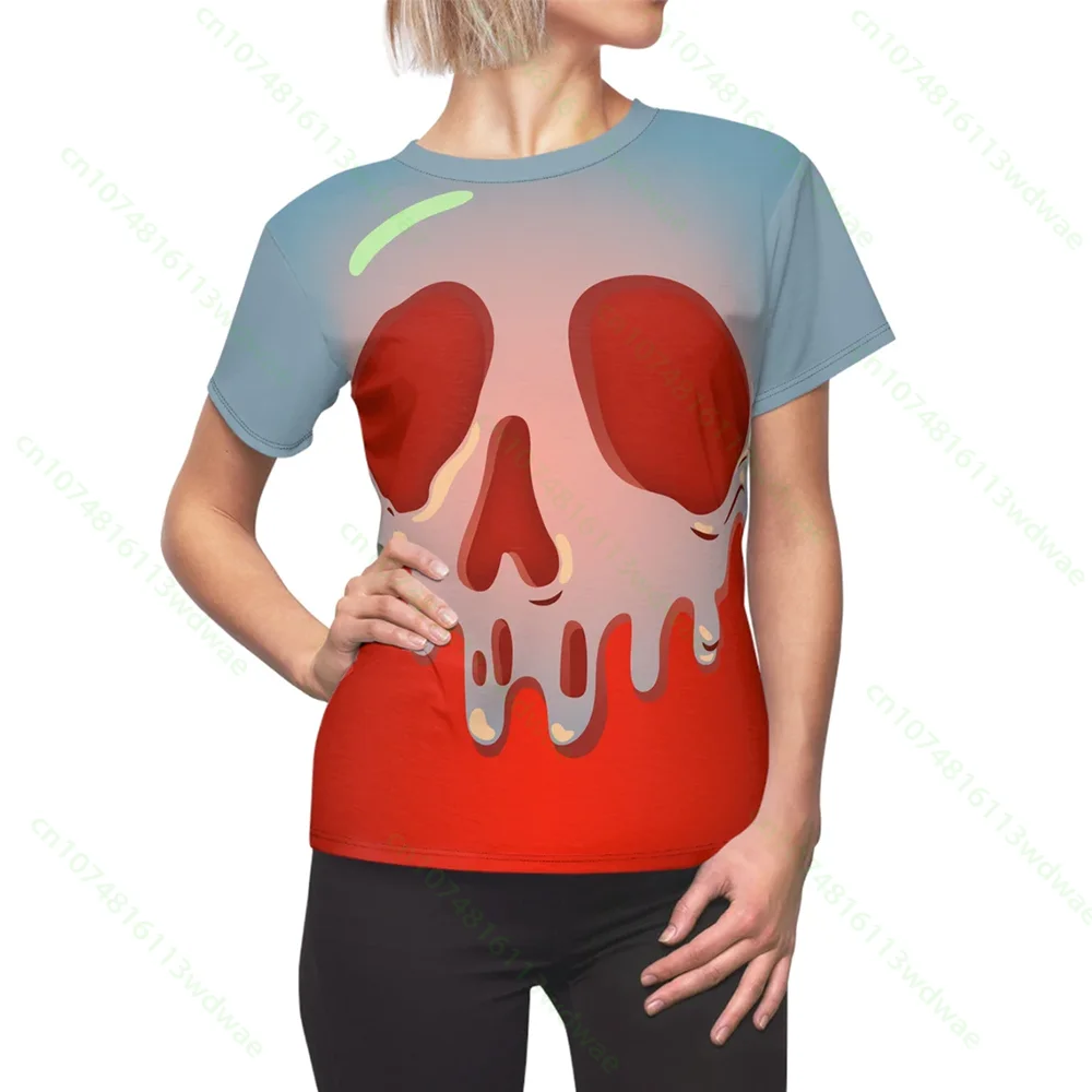 Poisoned Apple Women Skull 3D Print T-shirt Horror Dripping Skeleton Short Sleeve Tee Halloween Party Cosplay Summer Casual Top