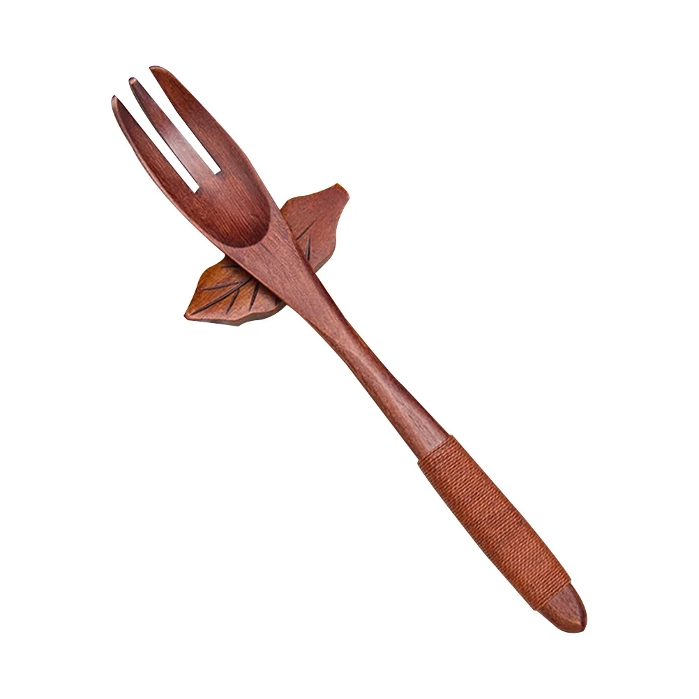

Unique Wooden Fork Three Teeth Handmade Long Handle for Meals Travel Camping Kitchen Accessory Easy to Clean Gift