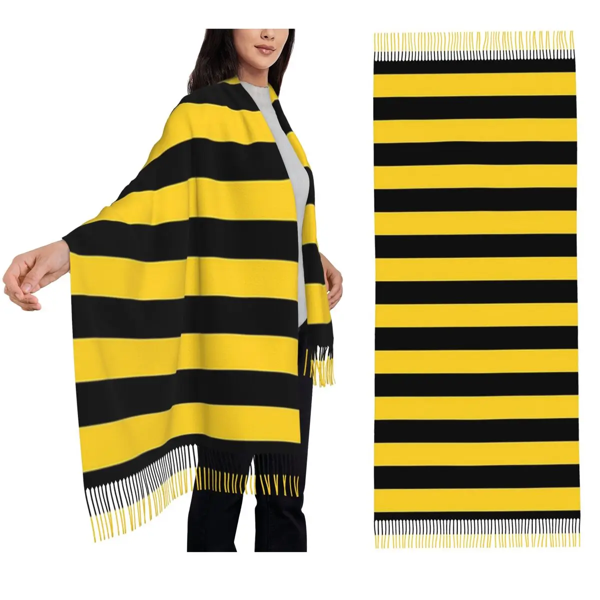 Yellow And Black Stripes In The Color Of Bees Scarf Tassel Scarves for Women Shawls and Wraps Large Fall Winter Shawl Wrap