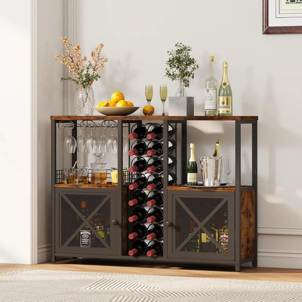 Mini Bars for Home, Wooden Coffee Bar Cabinet, Modern Liquor Cabinet for Liquor and Glasses, Farmhouse Buffet Wine Bar Cabinet