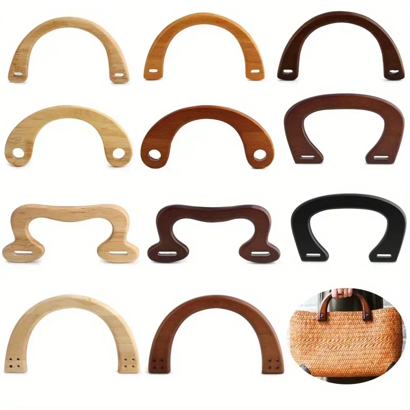 2PCS round hole semi-circle flat wood retro bag handle M-shaped C-shaped oak DIY beach bag handle small arched money handle