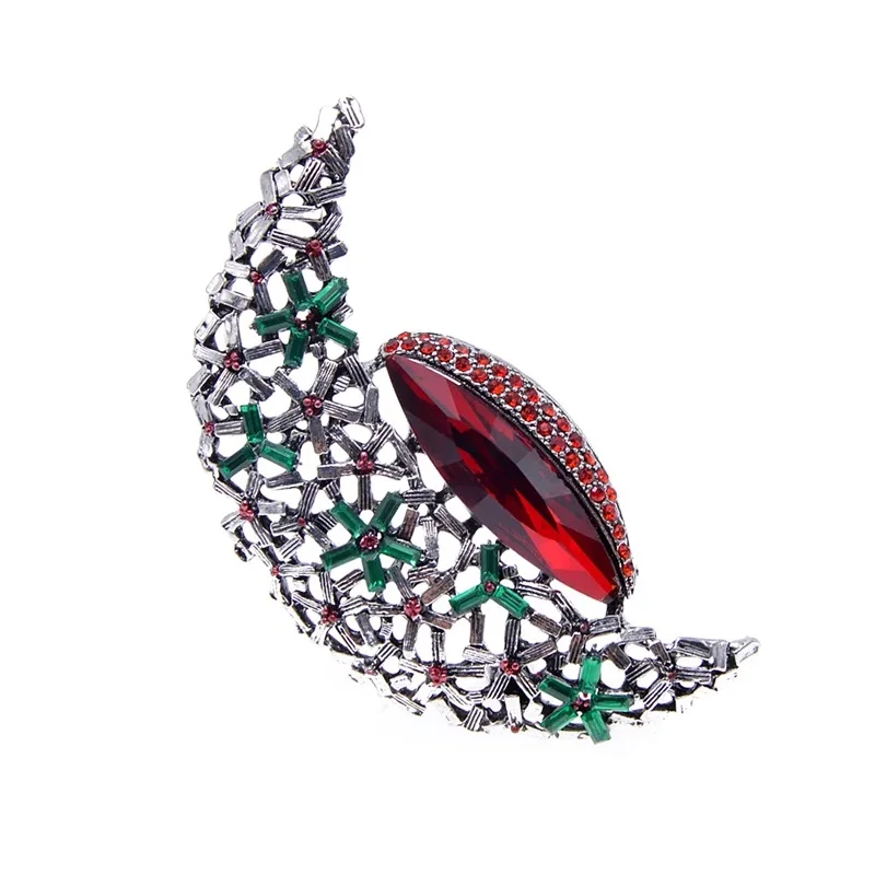 CINDY XIANG Green And Red Color Moon Brooches For Women Vintage Elegant Large Pin Brooh Fashion Jewelry Beautiful Accessories