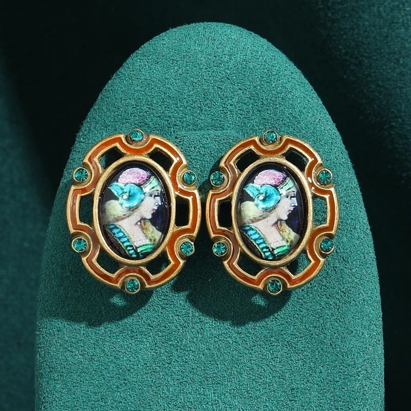 

Antique Gold Plated Cameo Beauty Head Earring Charms Vintage Natural Stone Women 2026 Elegant Jewelry Carnival Art Deco New Item
