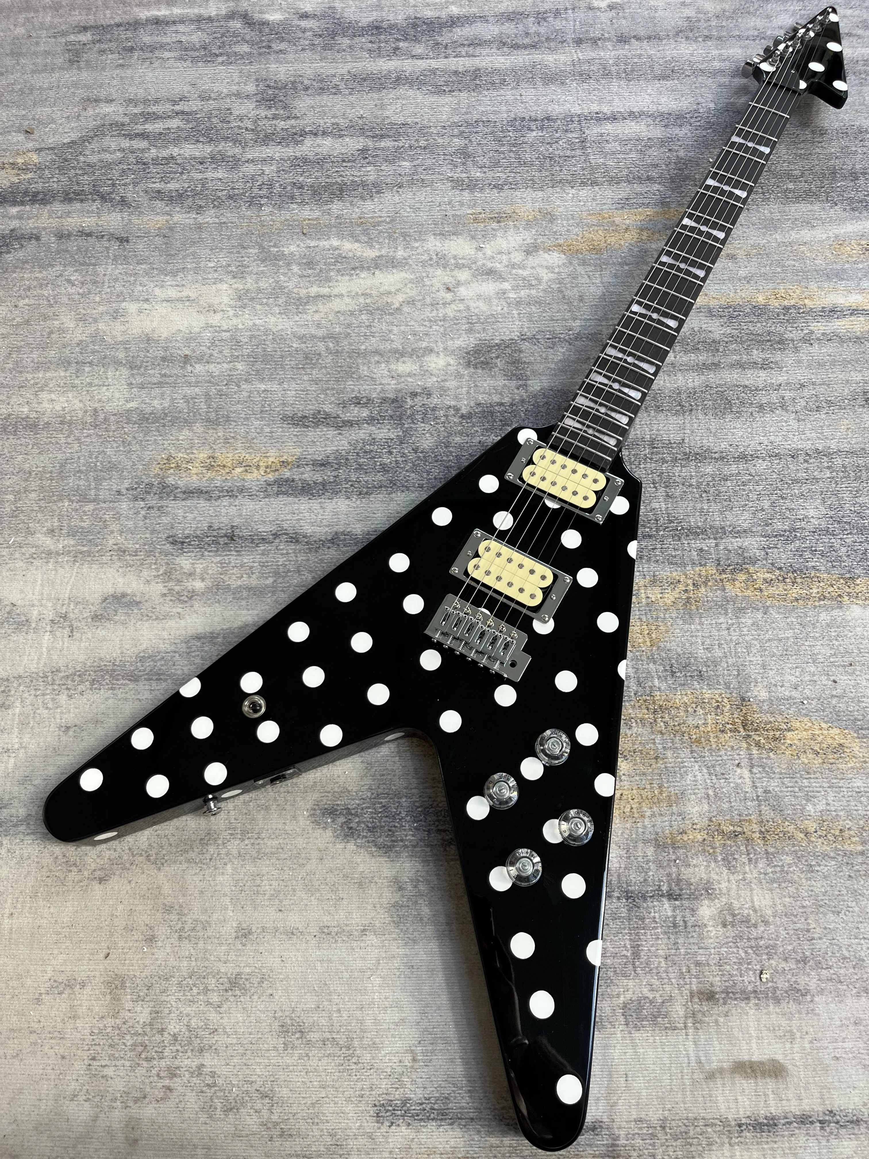 Chinese Electric Guitar Flying V Style Black And White Dot