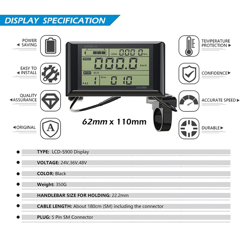 36V 48V Ebike Controller LCD LED Display Waterproof Plug for 250W 500W 1000W 2000W 1500W Motor Electric Bicycle Controller