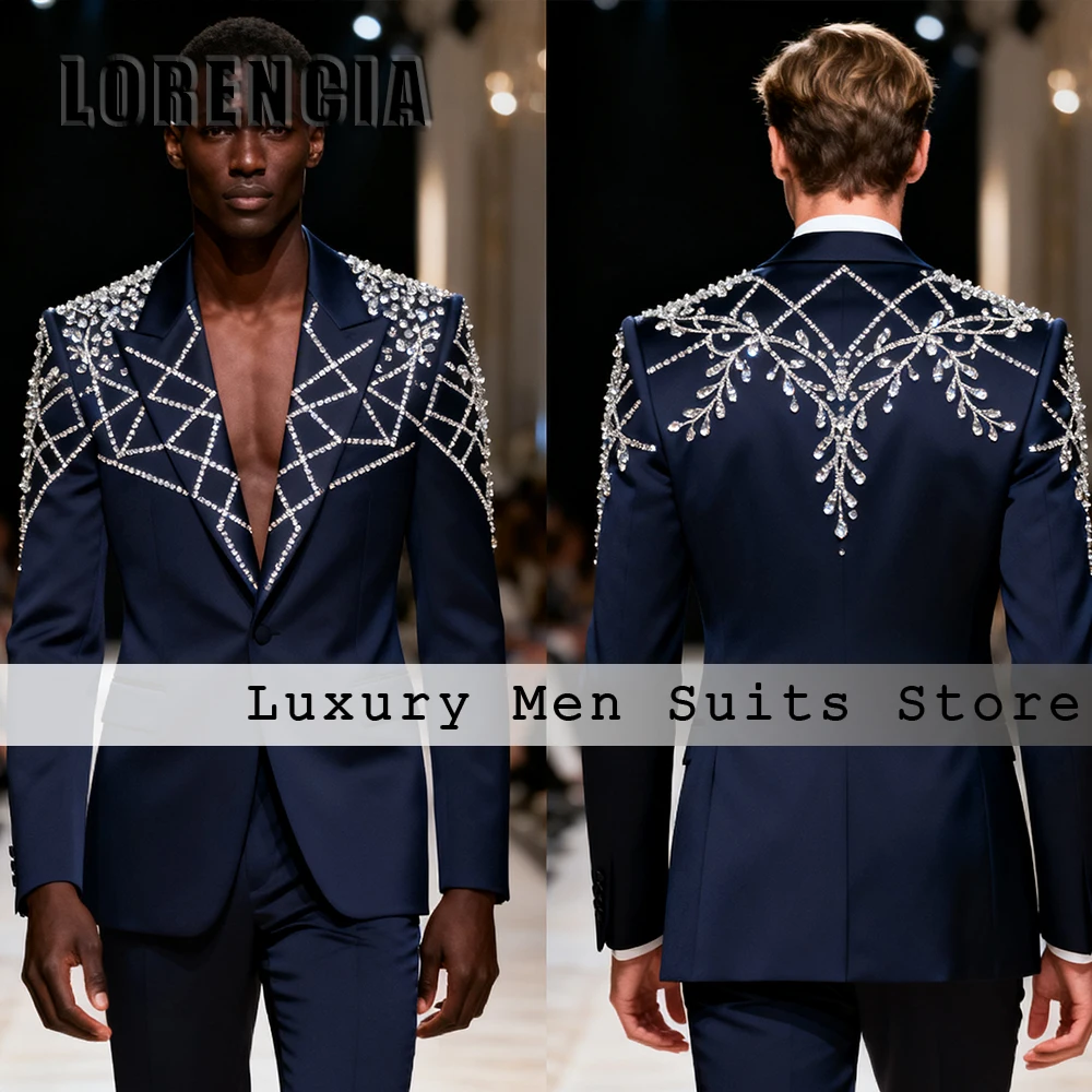 

Изысканные мужские костюмы с бриллиантами, комплект из 2 предметов, свадебные смокинги со стразами, наряды для жениха, брюки-пиджак по индивидуальному заказу, фуражка fatos de homem