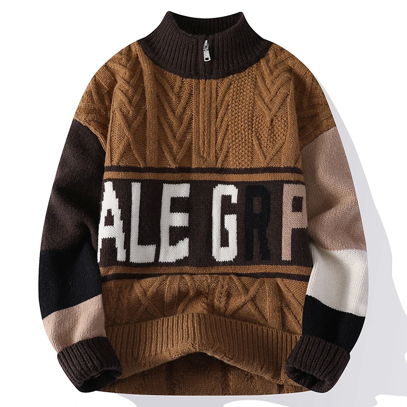 maglione lavorato a maglia a maniche lunghe autunno inverno da uomo di lusso con cerniera a collo alto nuovo modello jacquard tenere al caldo pullover per il tempo libero top di tendenza
