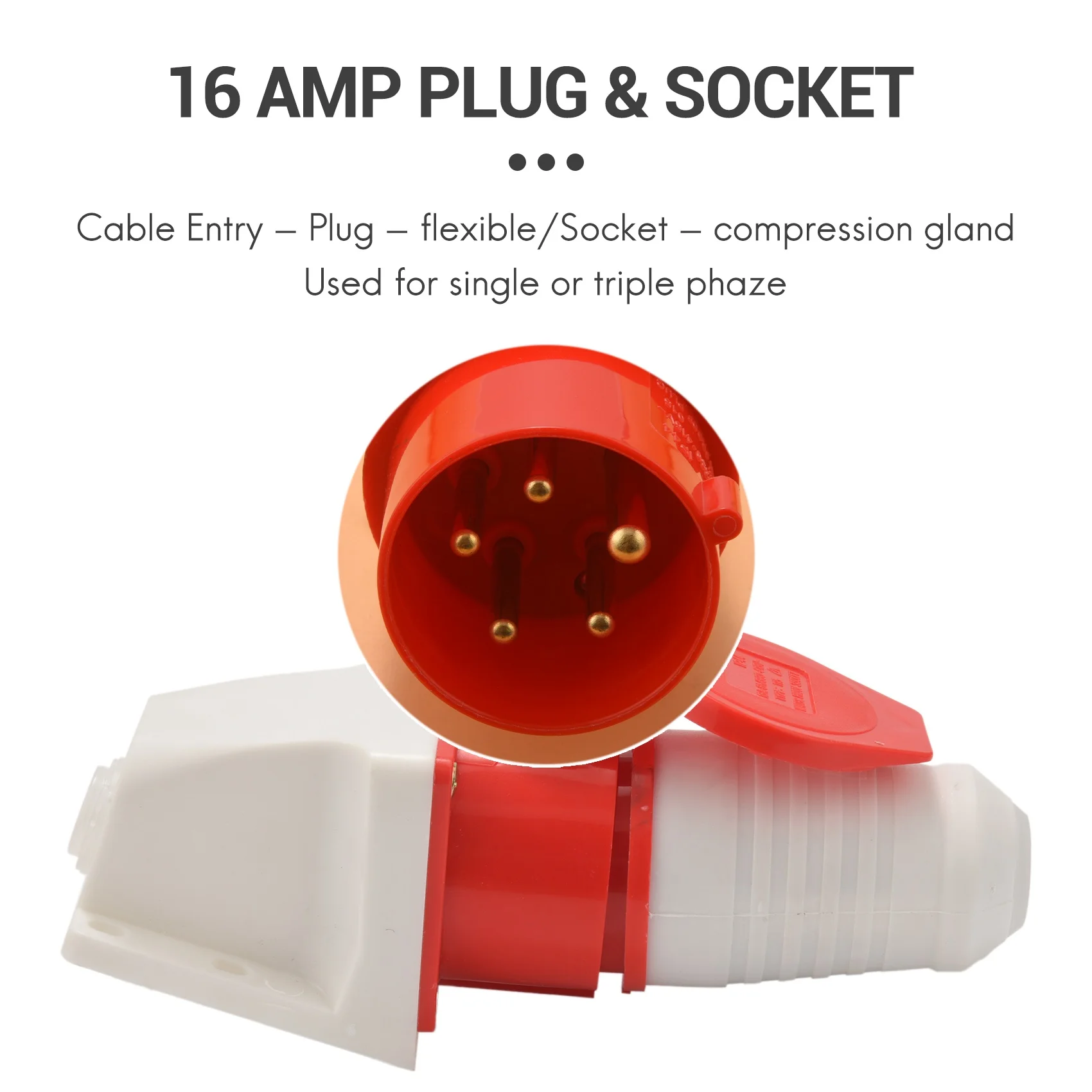 A67I 16 Amp 5 pin Plug & Socket Weatherproof IP44 3 Phase 380-415v 3P + N + Earth 16A