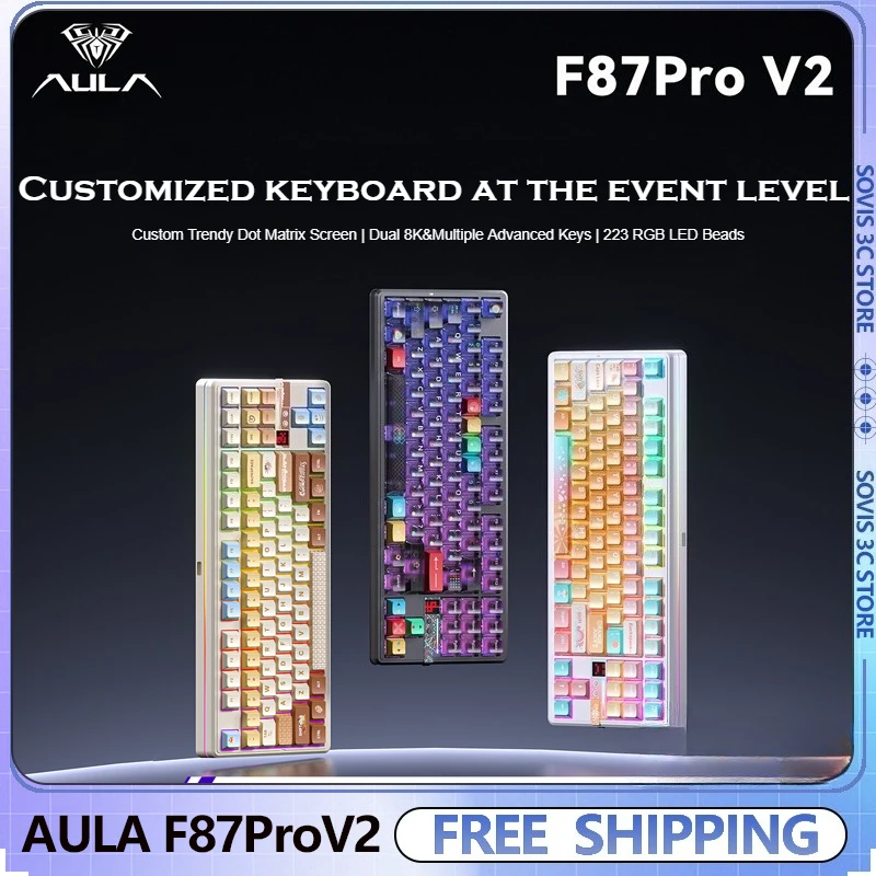 

AULA F87ProV2 Mechanical Keyboard Tri-Mode Wireless 8KHZ 0.125ms Gasket Hot Swap Custom RGB Esports Gaming Keyboard Accessories