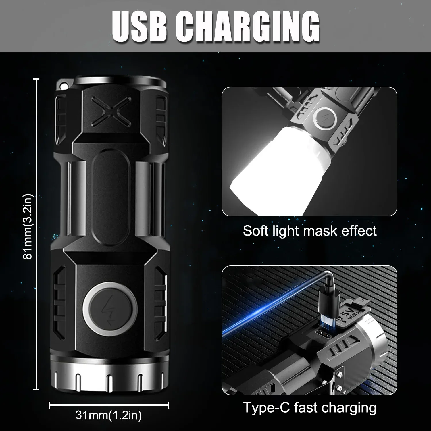 High Power 4/6/8*P35 LED Flashlight USB Rechargeable Flashlights Mini Torch with Tail Magnet Waterproof Work Light