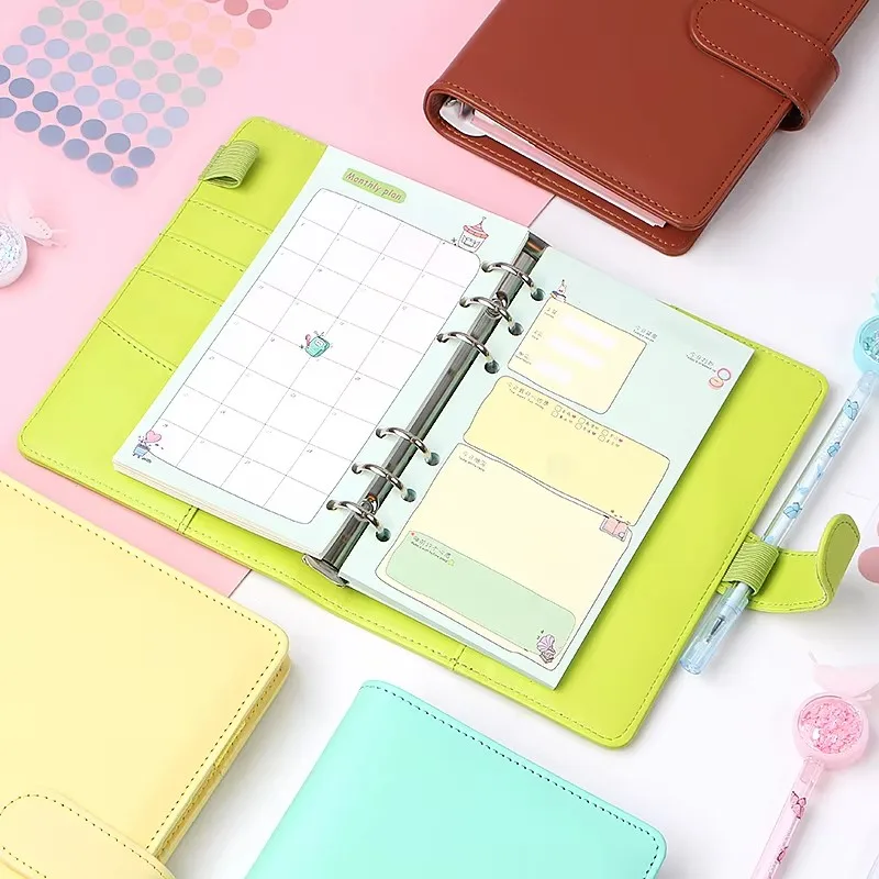 Macaron Leather Spiral A5 Color Notebook Cover Office Organizer Stationery Binder Notepad Planner Notebook