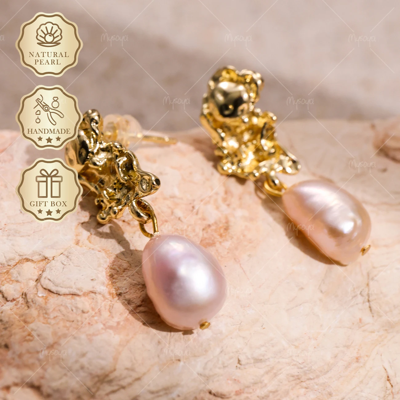 

MYSOYA Pink Baroque Freshwater Pearl Stud Earrings 8-9mm, Gift Box, Birthday & Mother's Day Jewelry S394