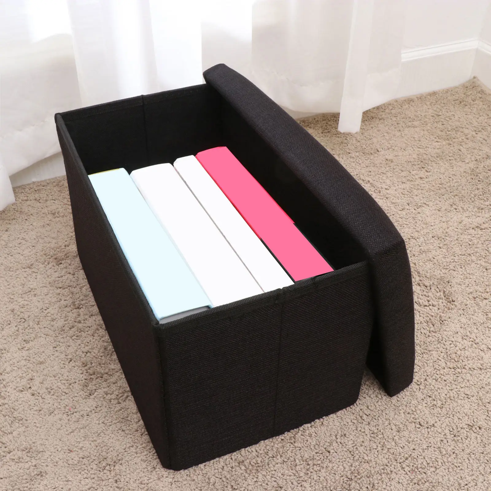 

Linen Fabric Ottomans Storage Bench for Bedroom Black with Lid Seat Stool Sitting