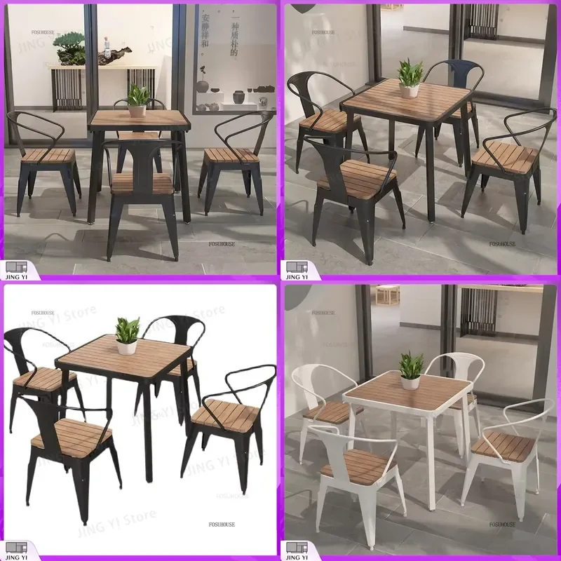 

Outdoor Garden Furniture Set for Balcony Patio Terrace Waterproof Sunscreen Plastic Wood Table and Chairs Outdoor Leisure