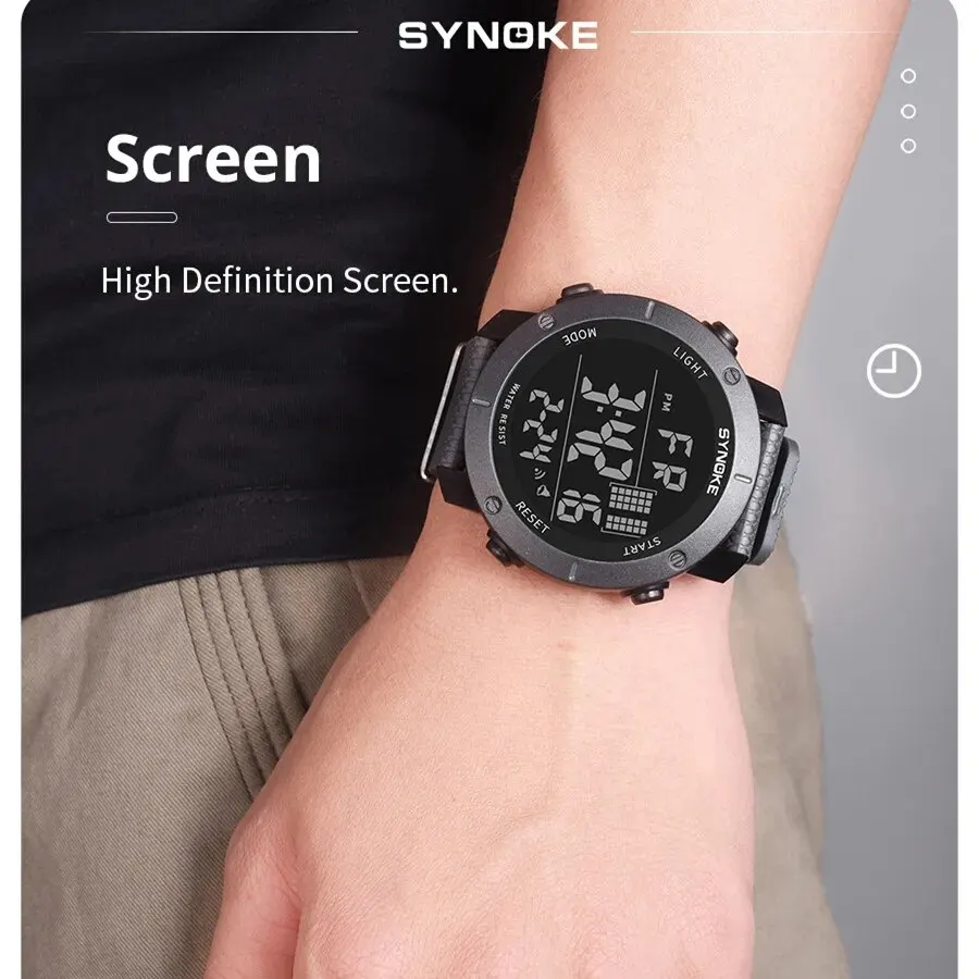 SYNOKE Men Outdoor Sports Multifunctional Waterproof Shock Resistant Large Screen Display Luminous LED Digital For Men Fashion