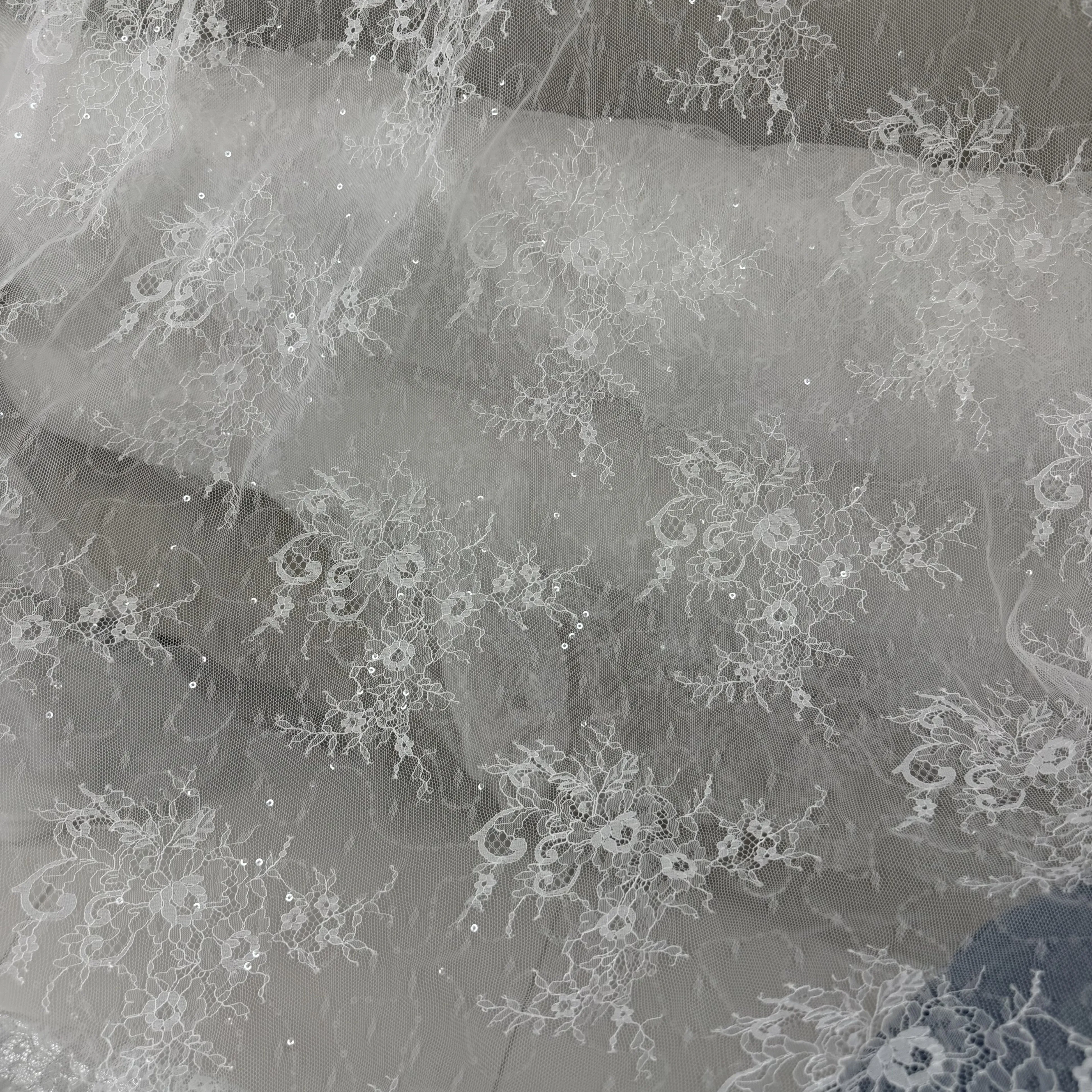 Lace Flower Transparent Sequined Embroidered Draping Fabric for Wedding Dress Soft Fabric