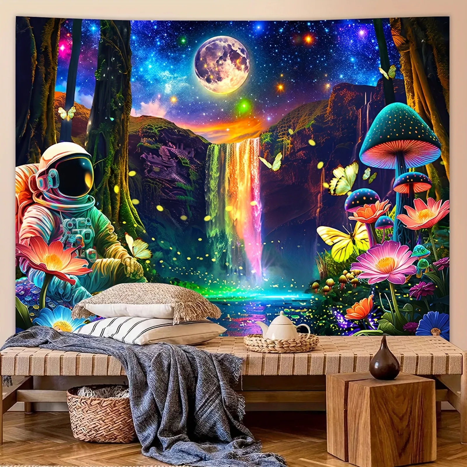 Astronaut Adventure Fluorescent Tapestry Explore Beyond the EarthUV tapestry wall hanging bedroom