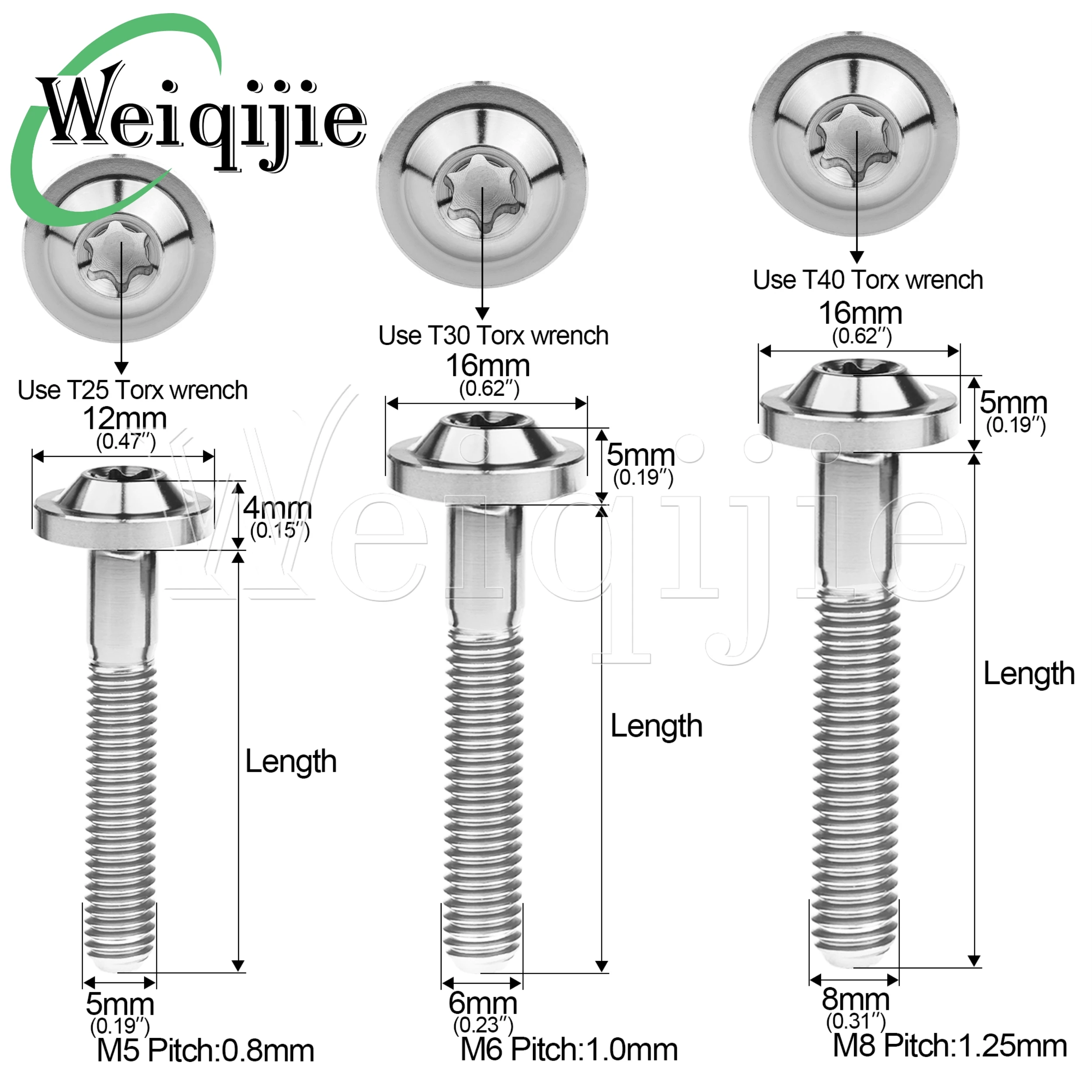 Weiqijie Titanium Bolt M5/M6x10 12 15 20 25 30 35mm Torx Head Screw for Bicycle & Motorcycle Assembly Fasteners