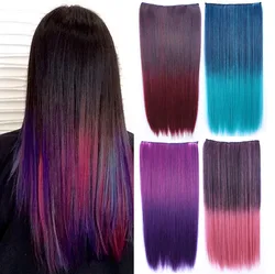 Jeedou Synthetic Clip In Hair Extension Pink Blue Green Ombre Color One Piece With 5Clips Straight Halloween Cosplay Hairpieces