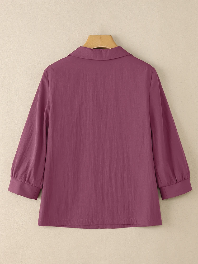 2025 Autumn Blouses ZANZEA Fashion Women Lapel Neck Long Sleeve Tops Casual Solid Loose Shirt Female OL Work Shirts Mujer Femme