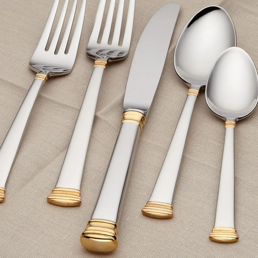

5-Piece Gold Accent Stainless Steel Flatware Set, Service for 1 - Durable & Elegant Dining Utensils